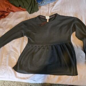 Knox Rose Waffle Knit Babydoll Top Charcoal Gray Medium